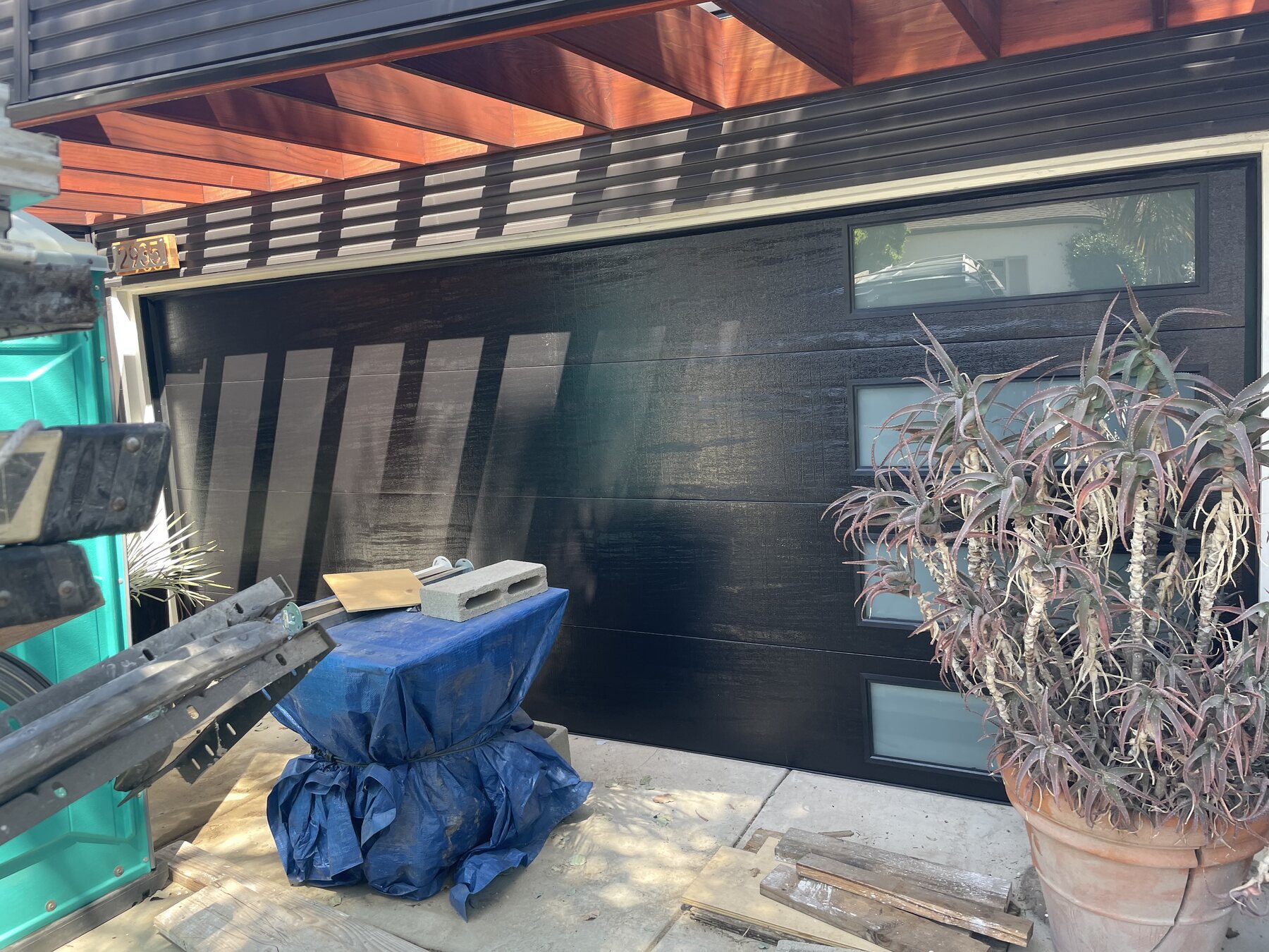 Custom black garage door
