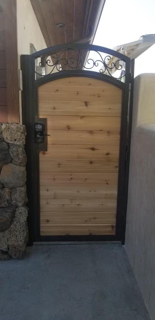 Natural wood entry gate